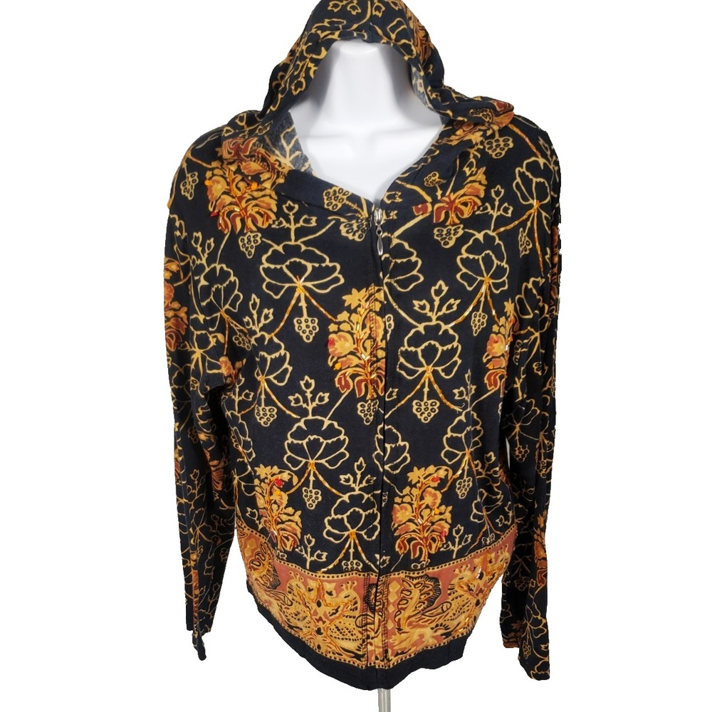 Jane Ashley Women's M Hooded Jacket Lightweight Full Zip Black‎